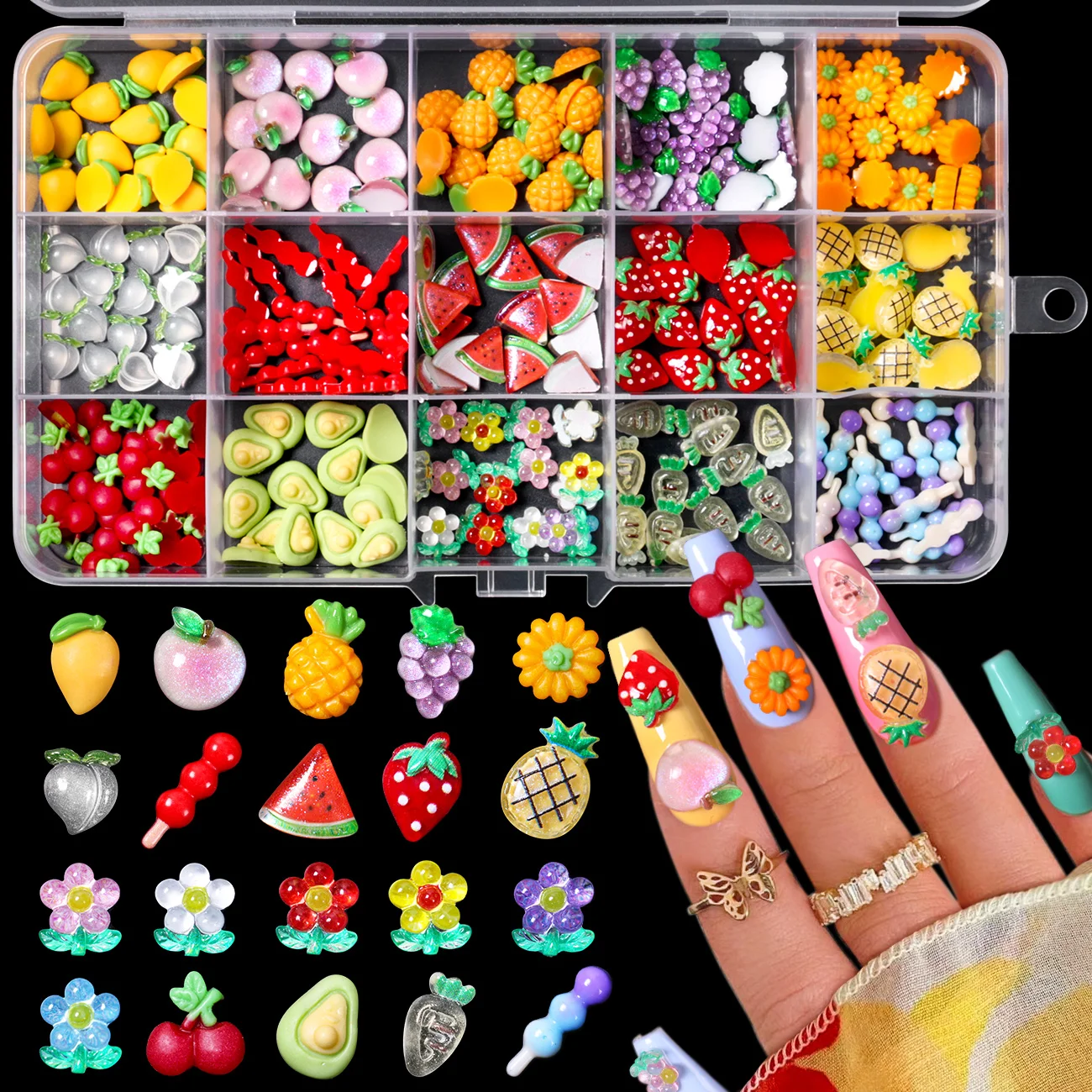 

1 box Resin Mini Cherry Fruit Series Jewelry Charms Nail Art Decoration Manicure Parts