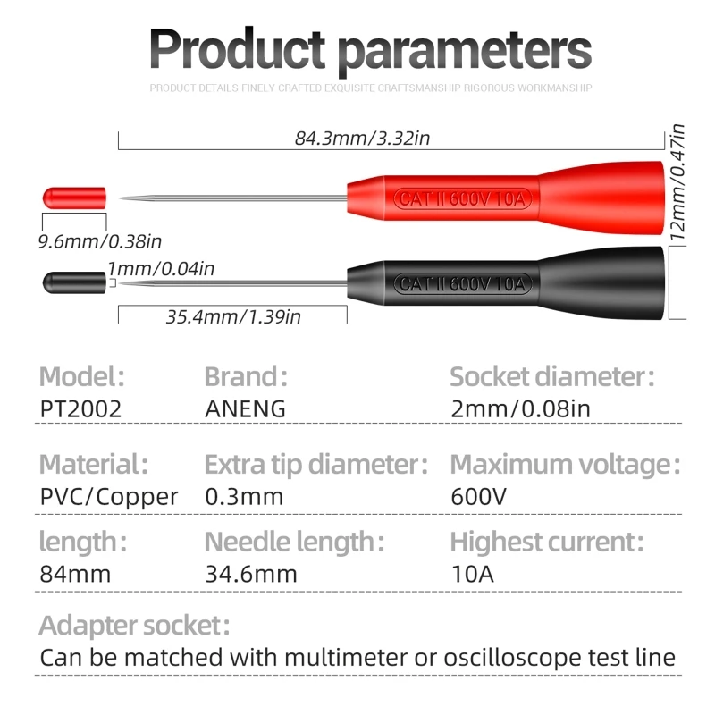 1 Pair Multimeter Test Extention Back Probes for Sharp Needle Micro Pin Stainless Steel Tipped Tip for Multimeter