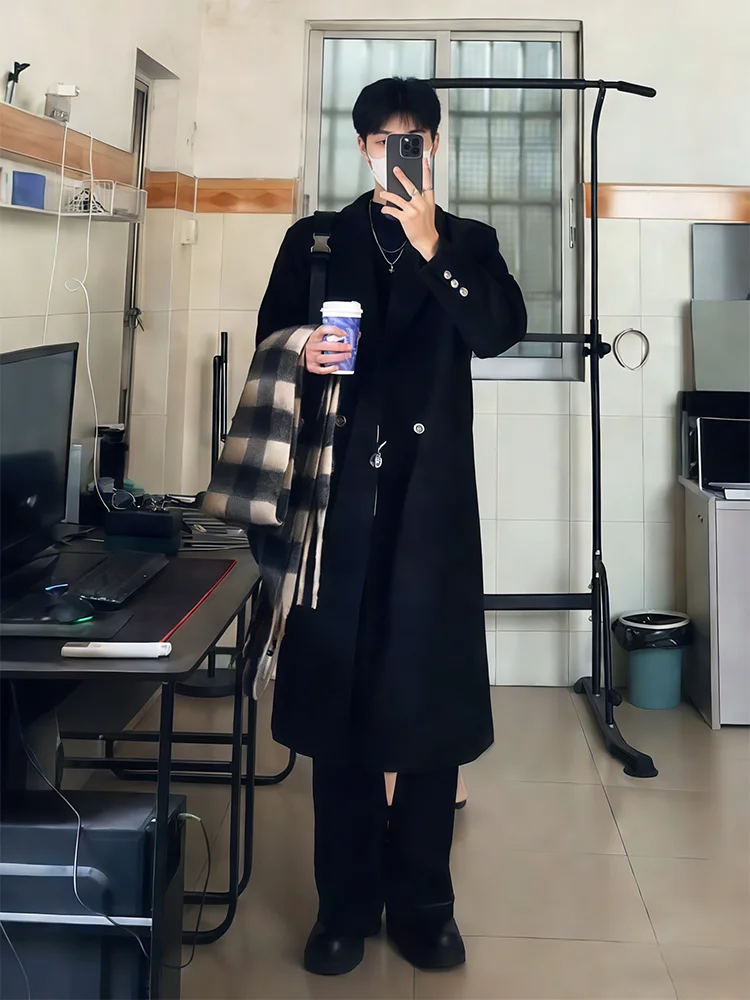 

Thiened зимнее мужское пальто High nce Sensation Bla твидовая длинная ветровка Верхняя одежда Briti Sle повседневное пальто