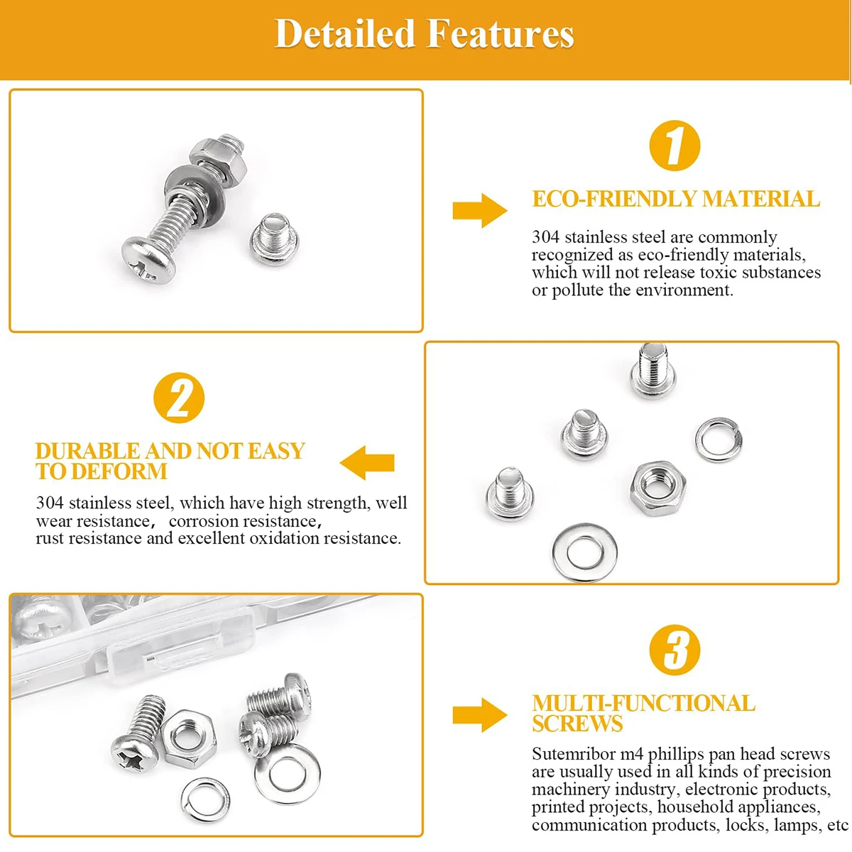 385 قطعة M4 x 5/6/8/10/12/16/20 مللي متر فيليبس شقة رئيس آلة المسمار الجوز غسالة كومبو عدة ، 304 الفولاذ المقاوم للصدأ ، موضوع كامل #4