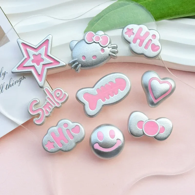 5pcs Silver Pink Hellokitty Acrylic Flatback DIY Accessories Bow Small Fish Mobile Phone Case Resin Charms Accessories Material