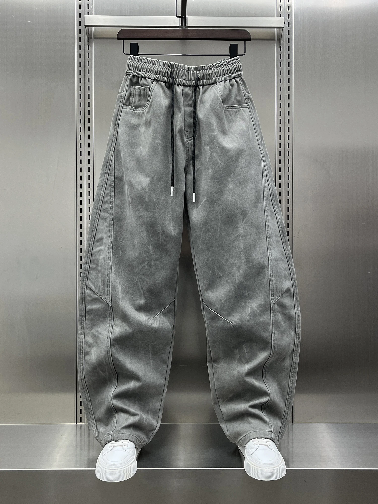 

Men's Fleece Lined Straight Leg Casual Pants American Style Lazy Fashion Warm Winter Trousers Loose Fit Casual Fashion