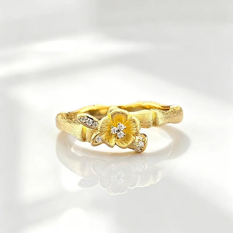New 100% S925 Silver Rose Diamond Set Bamboo Knot Brushed Ring New Chinese Light Luxury Exquisite Versatile Wedding Jewelry