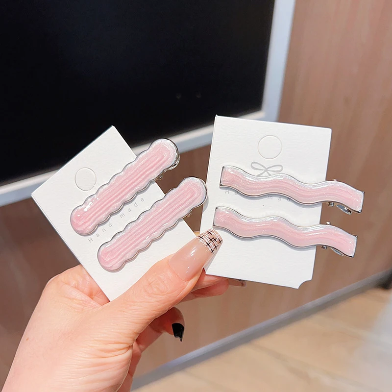 1Pcs Simple Wave Oval Pink Seamless Hair Clip Women Acetate Sheet Bangs Clip Hair Duckbill Clip Hairpins Hair Styling Tool Gift