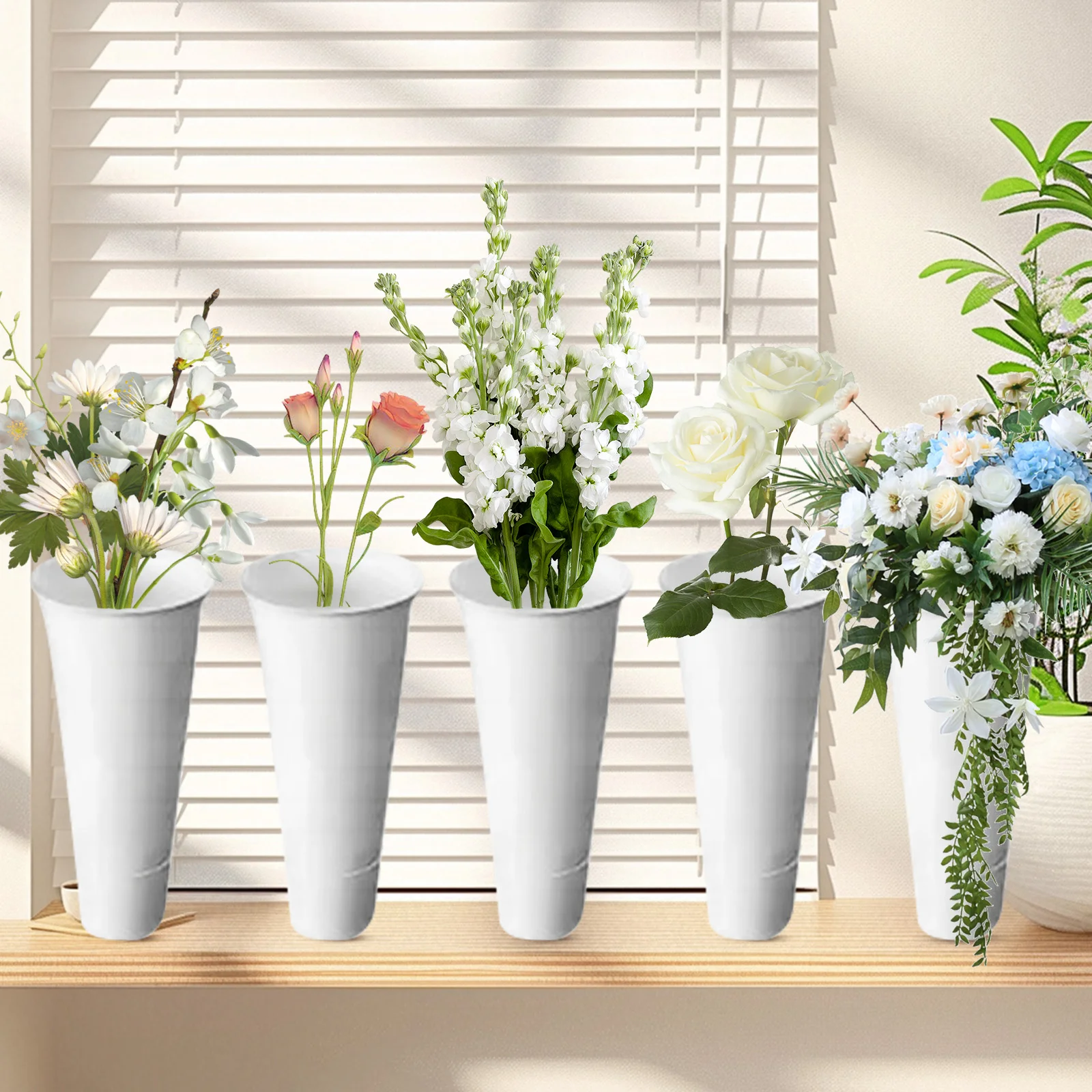 

12 PCS Flower Display Stand Buckets White Plastic Plant Stand Tapered Buckets Large Capacity Tapered Buckets for Balcony Garden