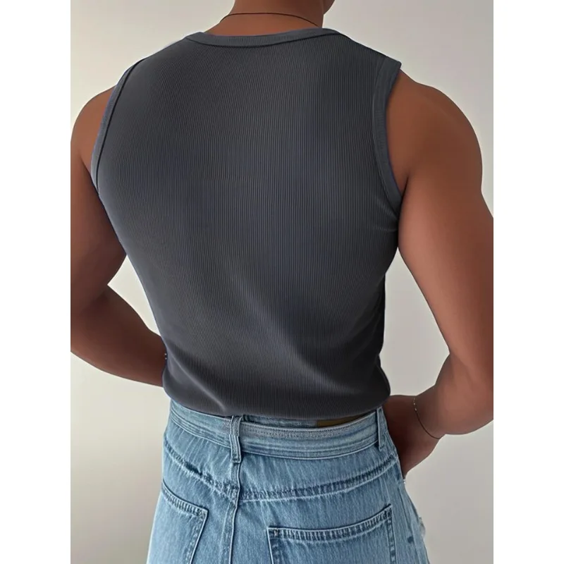 2025 Men's Summer Slim Fit Sleeveless Knit Vest, Sporty Casual Tank Top for Gym Workout Activewear