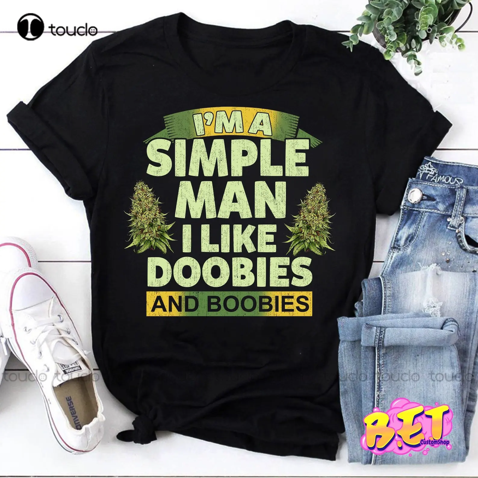 I’M A Simple Man I Like Doobies And Boobies T-Shirt, Weed Shirt Pirate Shirt Women Printed Tee Custom Gift Xs-5Xl Streetwear