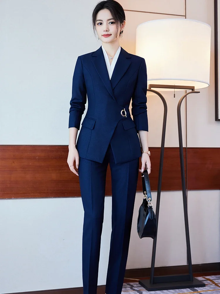 Office Ladies Pant Suit Women Black Blue Wine Female Business Work Wear Jacket Blazer and Trouser Formal 2 Piece Set