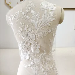 Off White Flower Branch Lace Fabric Embroidered Gown Appliques Trims Collar Mesh Sew On Patch For Wedding Decoration Dress DIY