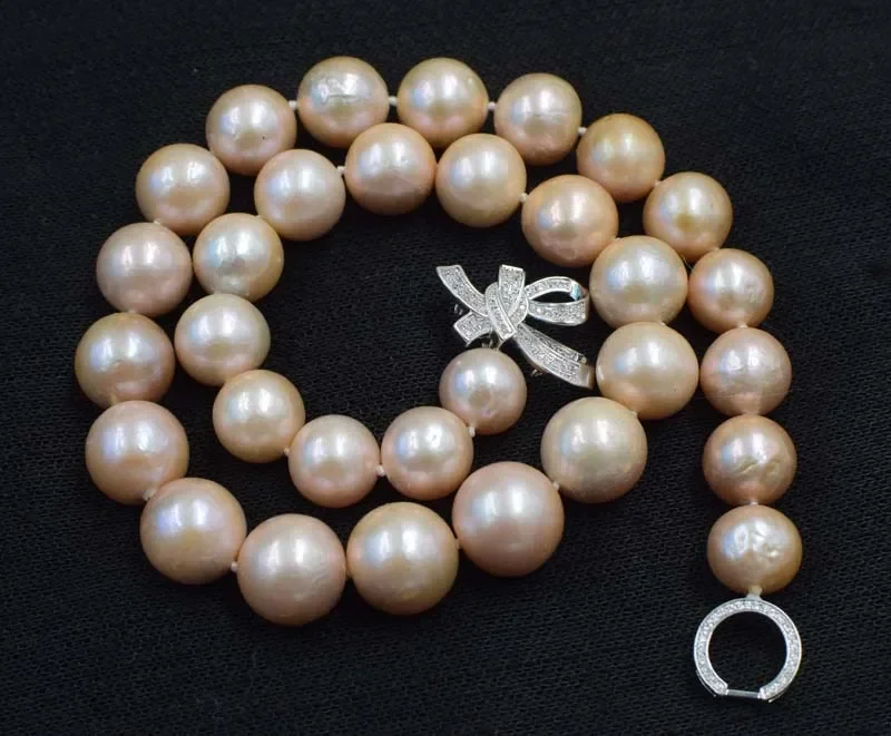 freshwater shell pearl necklace pink near round Edison Pearl 18inch wholesale  14mm big size