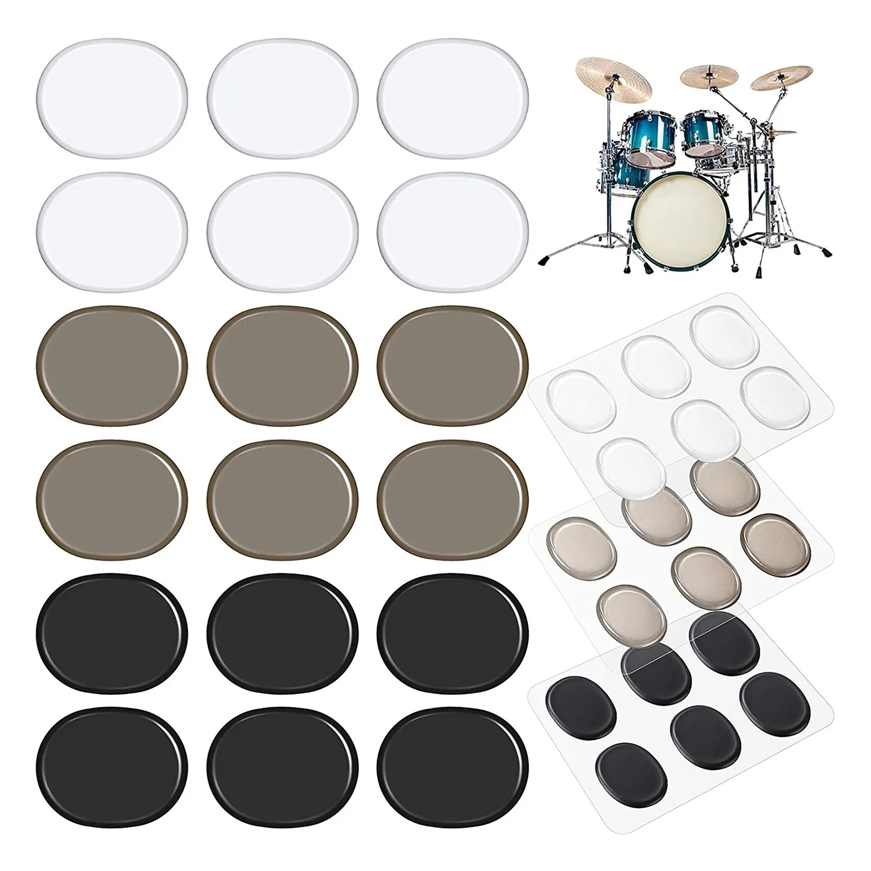 A98U 18Pcs Drum Dampeners Gel Pads Silicone Drum Silencers 3 Colors Drum Dampening Pads Drum Mute Pads for Drums Tone Control