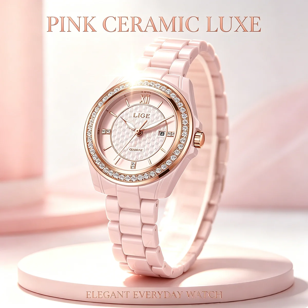 LIGE New Fashion Ladies Wristwatch Diamond Ceramics Strap Waterproof Date Women's Watches Elegant Quartz Watch for Women Gifts