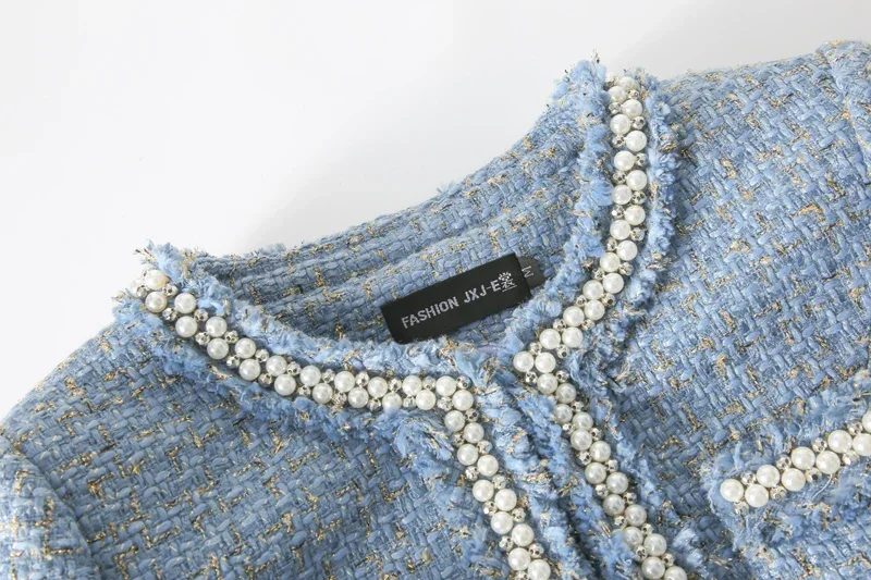 جديد تويد صغير الحلو الرياح الصغيرة مسمار حبة معطف قصير أزرق أنيق نمط فستان من الضباب يمكن تخصيص حجم #4