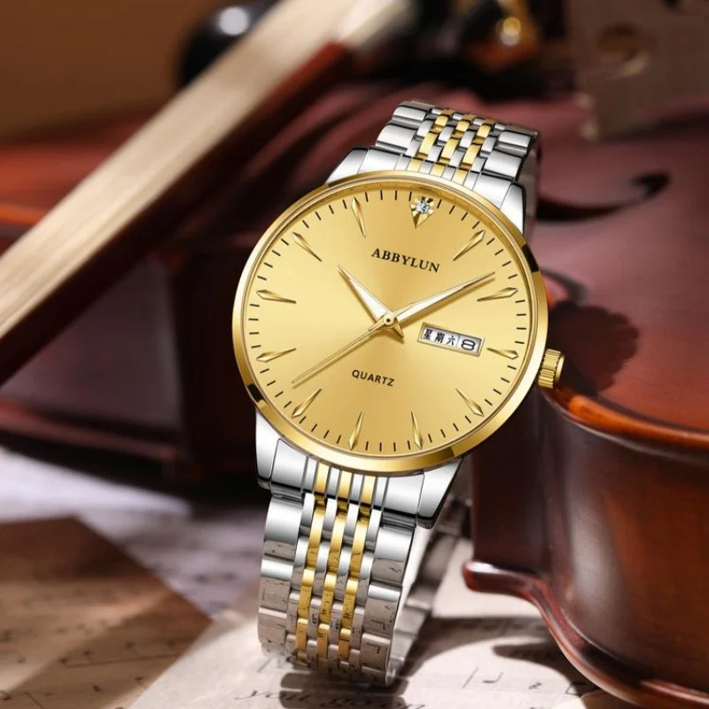 Abbylun-男性用のミニマリストスタイルの腕時計,ステンレス鋼のストラップ,簡潔な腕時計,防水,日付の表示,男性,621