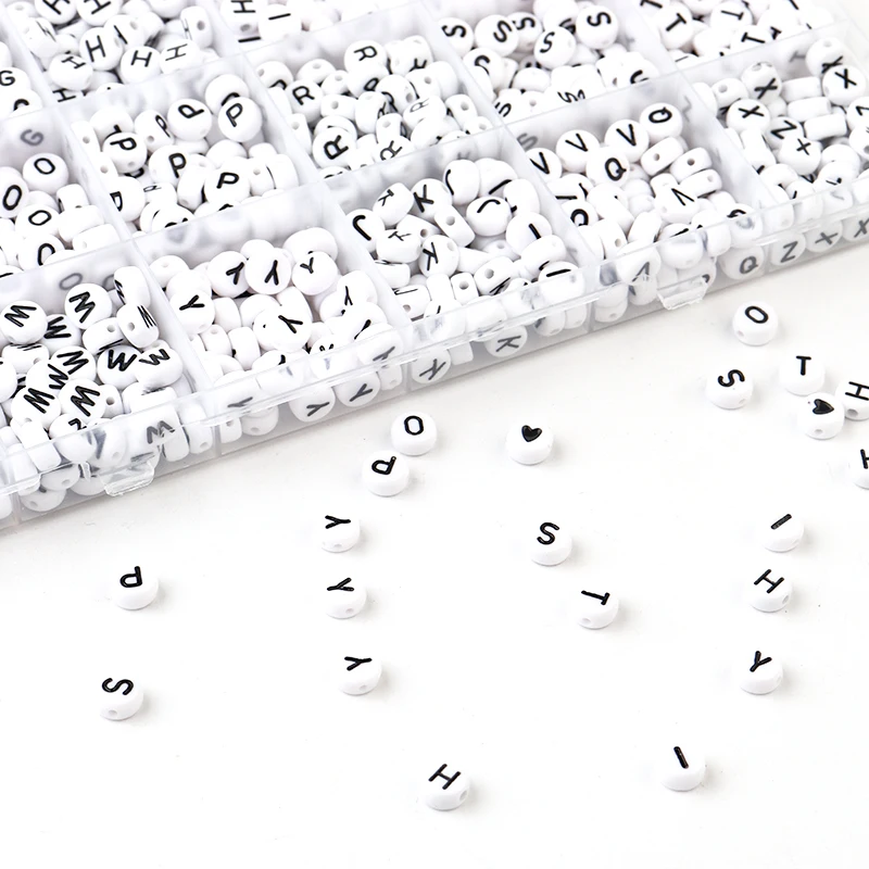 1200Pcs/Box Acrylic English Alphabet Letter Beads Kits With Stretch Cords For Name Bracelets Jewelry Making Acrylic Beads Box