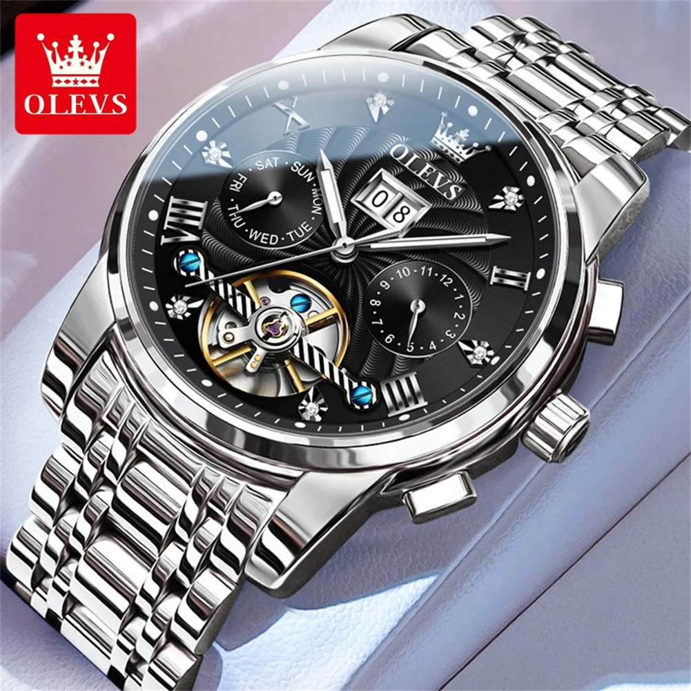 OLEVS Klassische Herrenuhren Tourbillon Multifunktions-Vollautomatik-Herrenuhr High-End-Armbanduhr für Männer