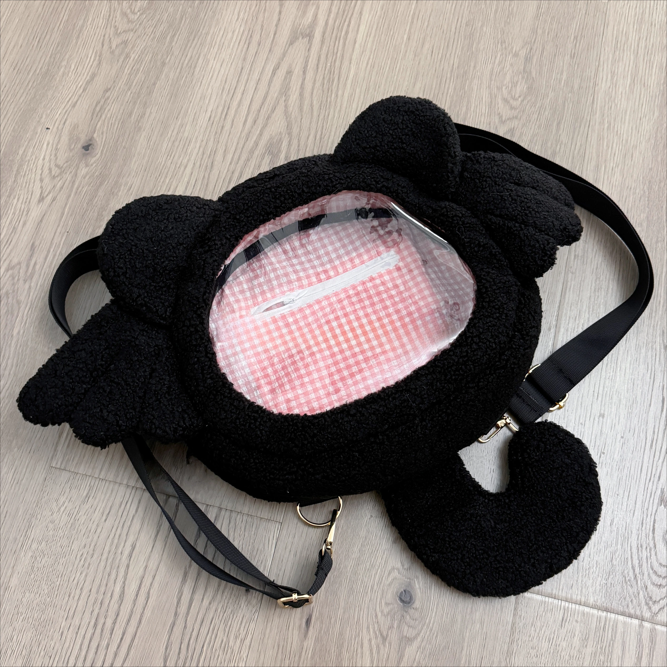 Sweet Cute Subculture Plush Black Backpack Schoolbag Cute Japanese Transparent Versatile Shoulder Bag Itabag