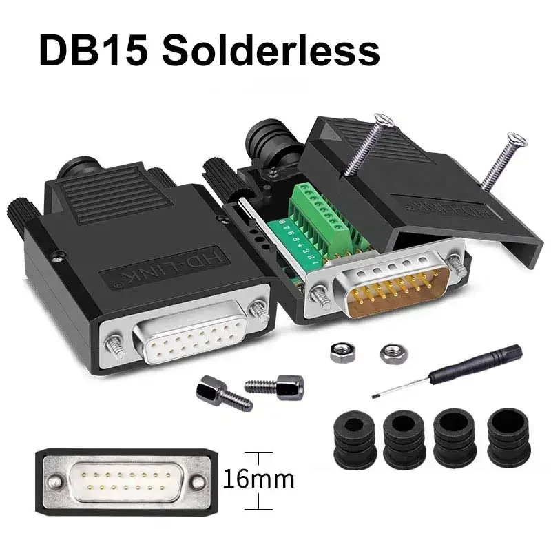 Soldering-free DB15 Connector Industry 2 Rows 15Pin Breakout Connector DB15 Male Female Plug D-SUB Terminal Adapter