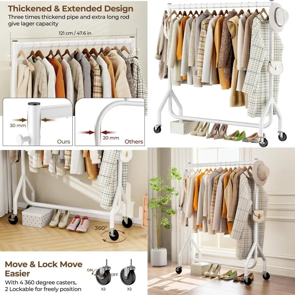 

Portable Heavy-Duty Metal Clothes Rack, 48 White, Holds 420 LBS, Rolling with Wheels