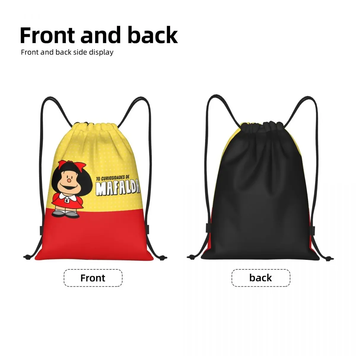 Mochila personalizada Quino Comic Mafalda Drawstring para homens e mulheres, leve, desenhos animados, manga, mochila esportiva, sacos para compras, bolsas