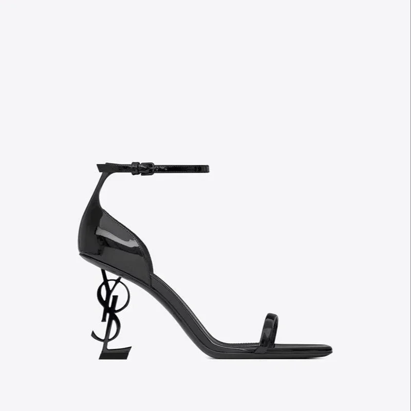 2025 Maillard Women's Fashion High Heels Women's One-piece Patent Leather Square Head Letter High Heel Open Toe Sexy Sandals