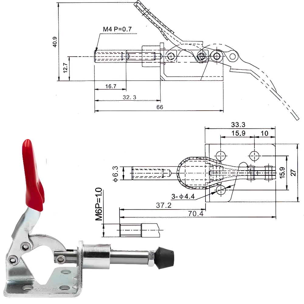 1/2/3/4PCS 50Kg Pull Action pionowy zacisk przegubowy z pcv z tworzywa sztucznego uchwytem do ręcznego narzędzia GH-301AM zaciski — zdjęcie 4