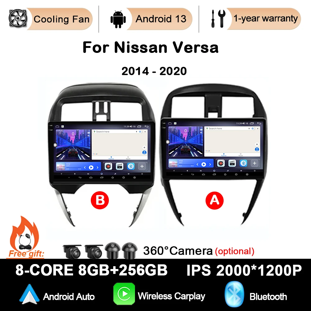 

For Nissan Versa 2014 - 2020 Android 13 Car Intelligent System Radio Multimedia Player Navigation GPS Audio Carplay QLED Screen