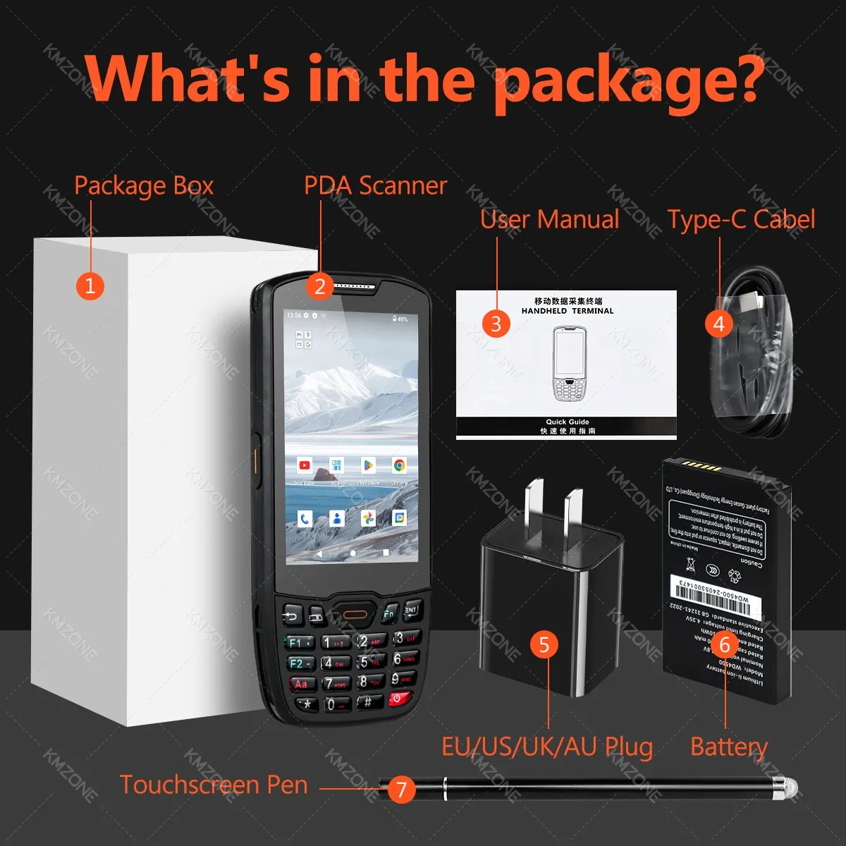 Imagem -06 - Robusto Handheld Pda Barcode Scanner Coletor de Dados Terminal Bateria 4500mah Android 13 1d 2d qr Codes Ip67 4500mah