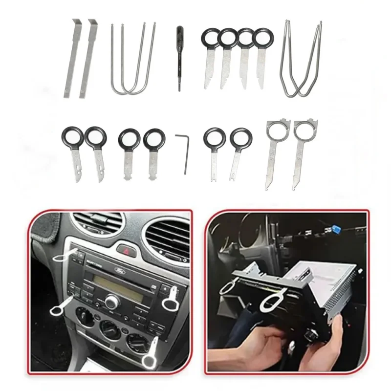 

20 шт., инструмент для снятия радио из нержавеющей стали, ключ, красный, синий, инструмент для снятия радио, инструмент для удаления автомобильного радио для грузовика