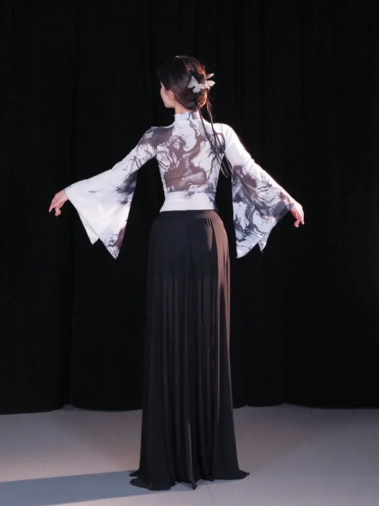 Traje de dança do ventre adulto feminino personalizado estilo chinês conjunto de dança oriental manga comprida terno de prática roupa de desempenho de grupo