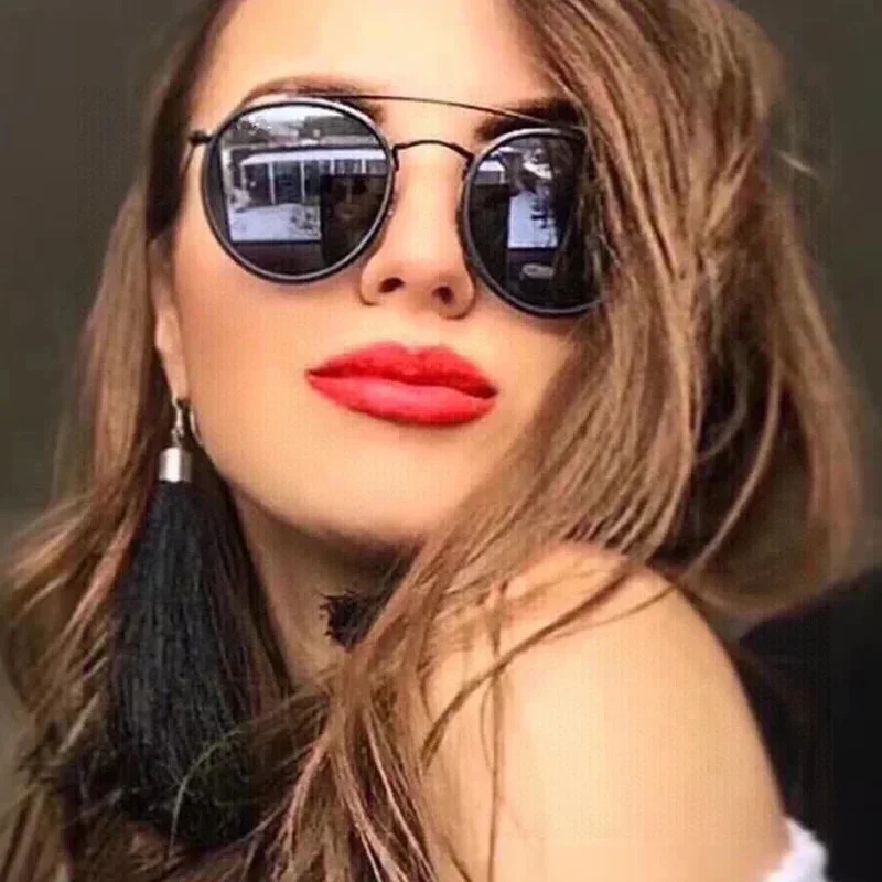 

Fashion Quality Unisex Round Fullrim Sunglasses UV400 Glass Lens 51MM Metal Double-Bridge Design for Prescription Goggles