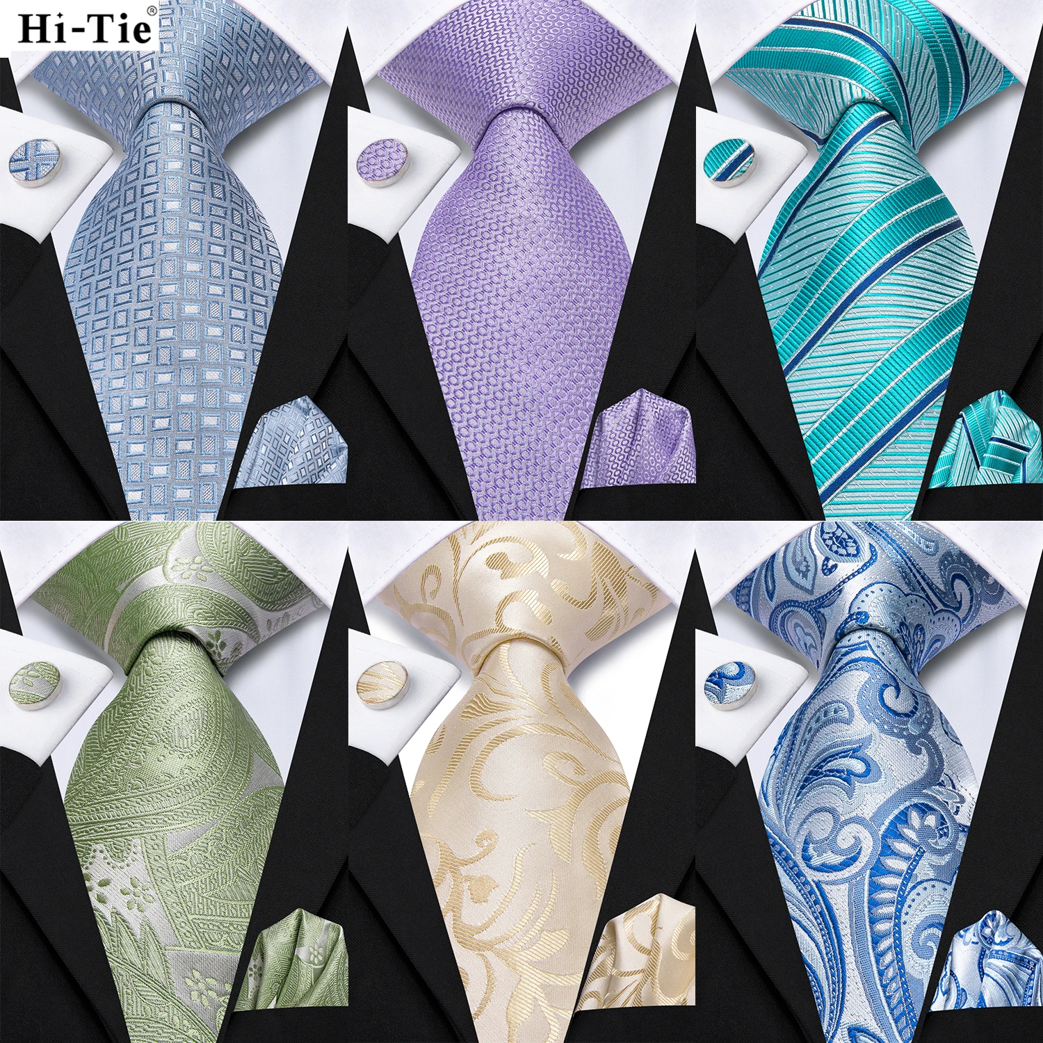 

Hi-Tie Striped Paisley Blue Men Fashion Necktie Handkerchief Cufflinks for Tuxedo Accessory Classic Silk Luxury Tie for Man Gift