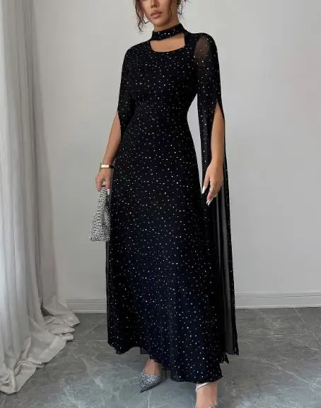 

2025 Autumn and Winter New Elegant and Fashionable Sexy Polka Dot Long Dress Women's Party Evening Dress