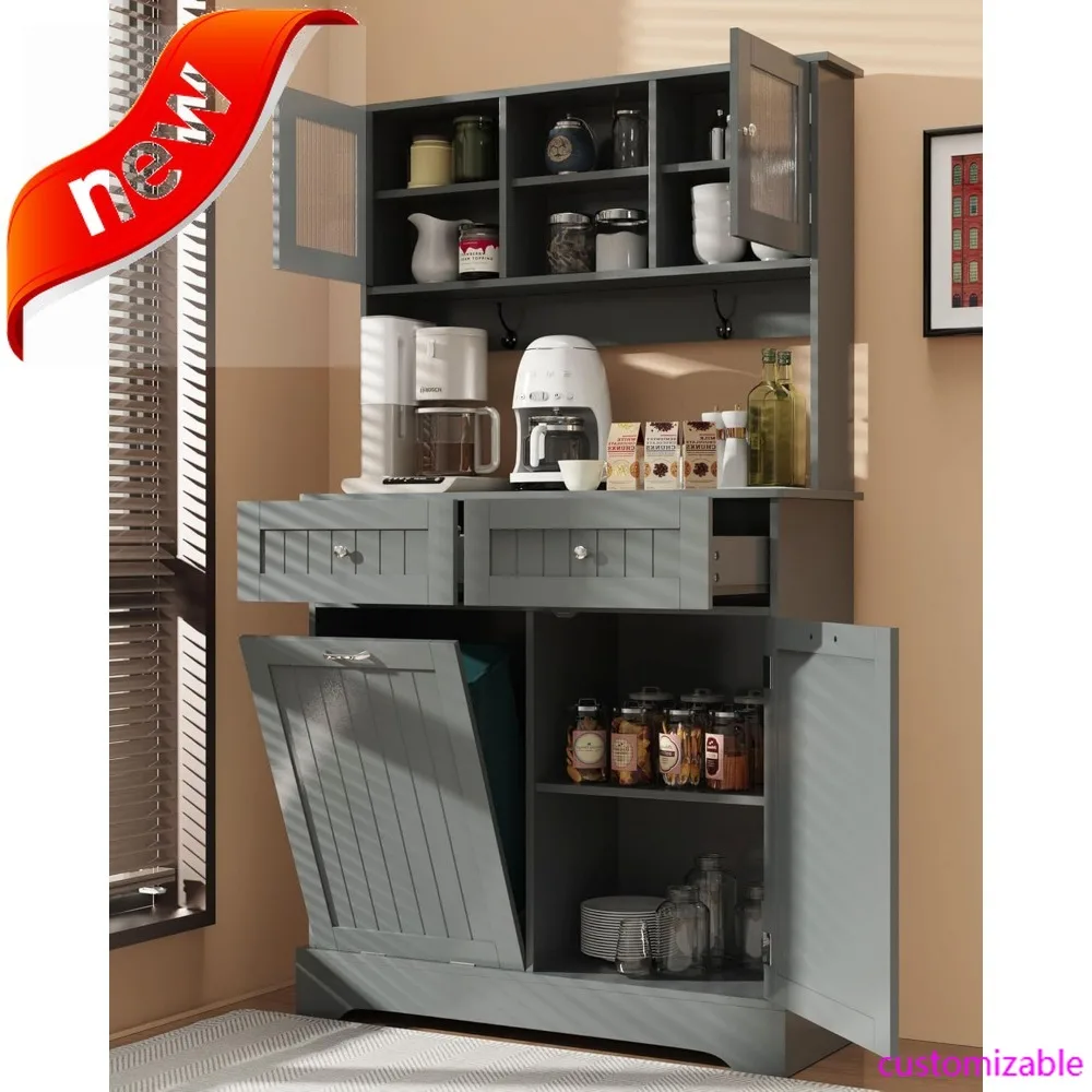 

Rushed-Tilt Out Trash Cabinet,Storage Cabinet,Two Solid Wood Hideaway Trash Holder Drawers,Wooden Freestanding Recycling Cabinet