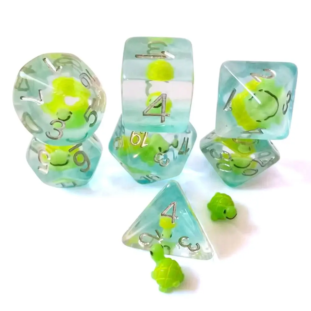 Clear Polyhedral Resina Animal Dice Set, Rainbow Dice, Tortoise Dice para DND, Board Card Game, Acessórios Jogos de Matemática, 7Pcs por Conjunto