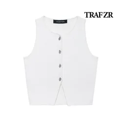 TRAF ZR Vintage Vests for Women 2024 Summer Knit Vest Ladies Tops Solid Basics Sleeveless Vests Casual Women's Classic Vest