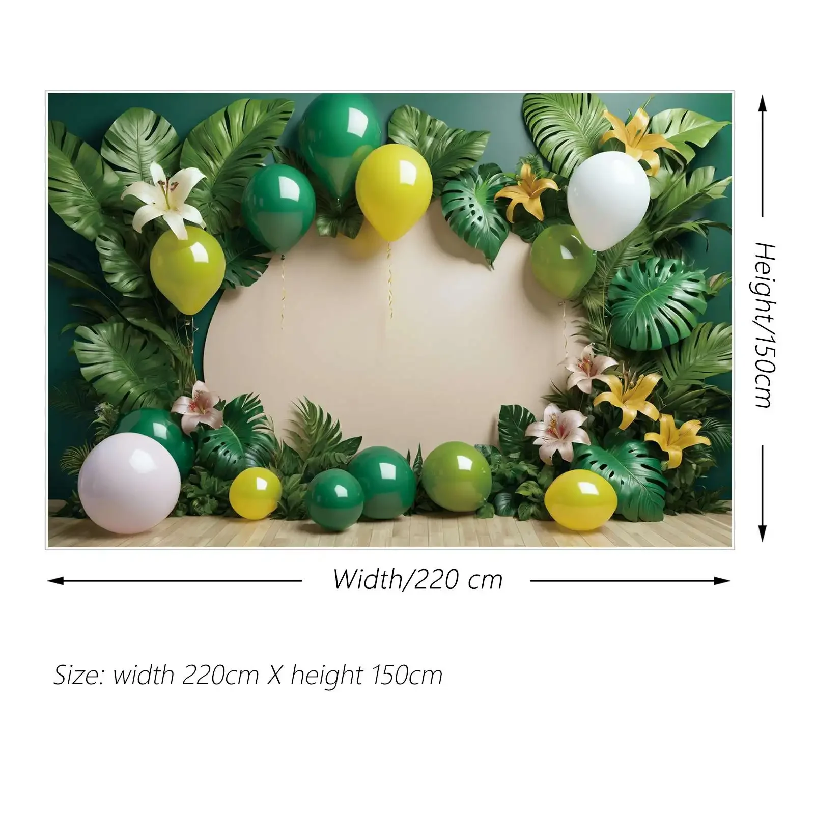 Mond. qg Hintergrund tropische Palm blatt Geburtstag Banner Photo zon Hintergrund Ballon Blume Holzbrett Dekoration Fotografie Requisiten