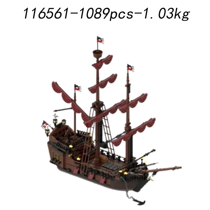Blocs de construction assemblés, liquidation de petites particules, bateau pirate MOC-153784, 1287 pièces, modèle de construction, jouet, décoration cadeau