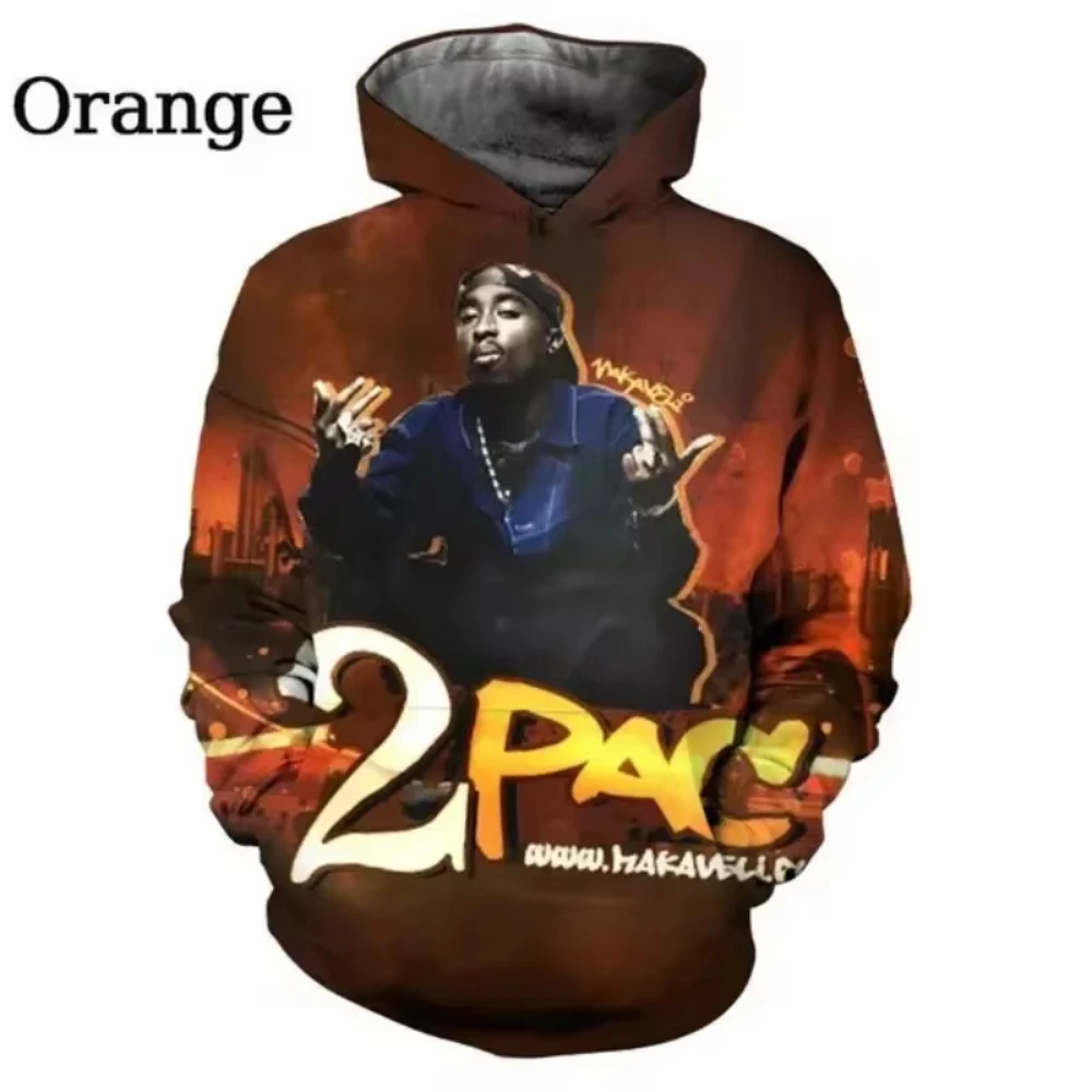 Hip-Hop Rapper 2 PAC 3D Printed Men's Hoodie Harajuku Long Sleeves Oversized Outdoor Pullover Sweatshirt Unisex Clothing