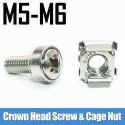 10set 304 Stainless Steel Network Storage Server Cabinet Screw Rack Mount Cage Nut Bolt Washer M5 M6x16 for Server Shelve Router