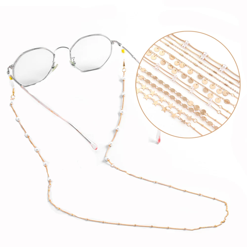 Metal Eyeglass Lanyard Mask Cord Holders Sunglasses Cords Face Mask Necklace Pearl Chain Reading Glasses Chain Glasses Clips