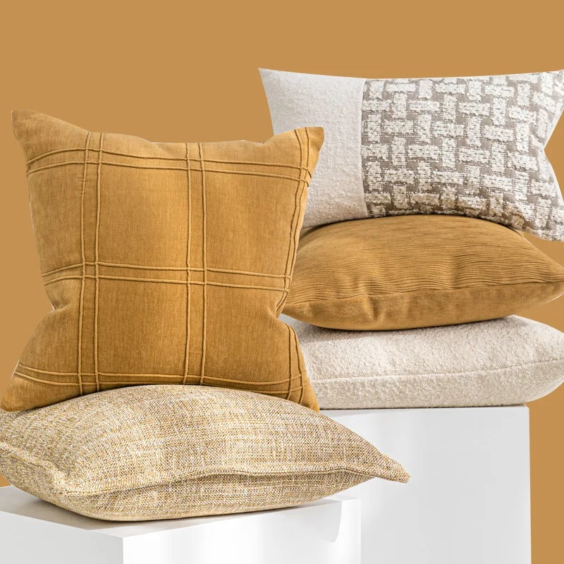 

Nordic Yellow Modern Luxury Cushion Case Premium Textured Jacquard Pillow Cover Decorative Home Decor Cushion Cover for Sofa