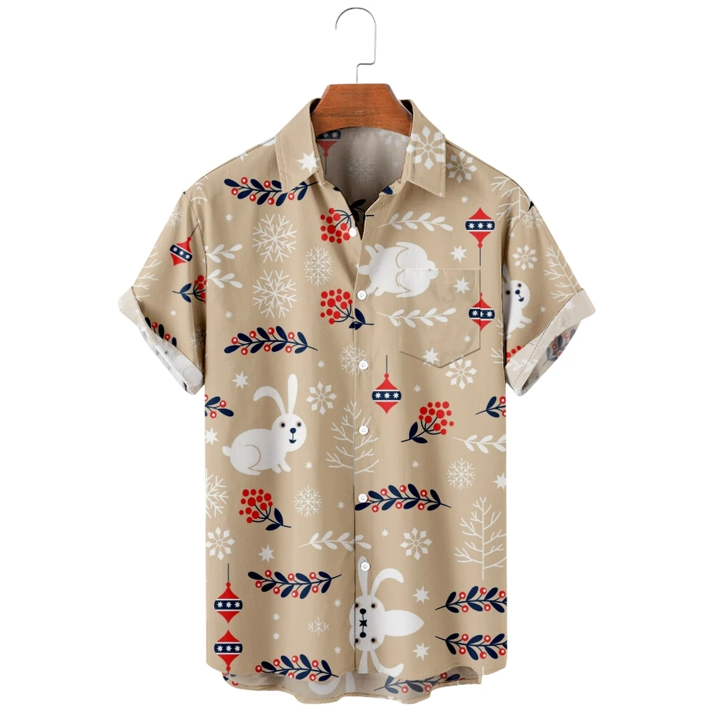 

2022 new men's casual breathable short sleeve top fashion Lapel men's shirt Hawaii with beach rabbit