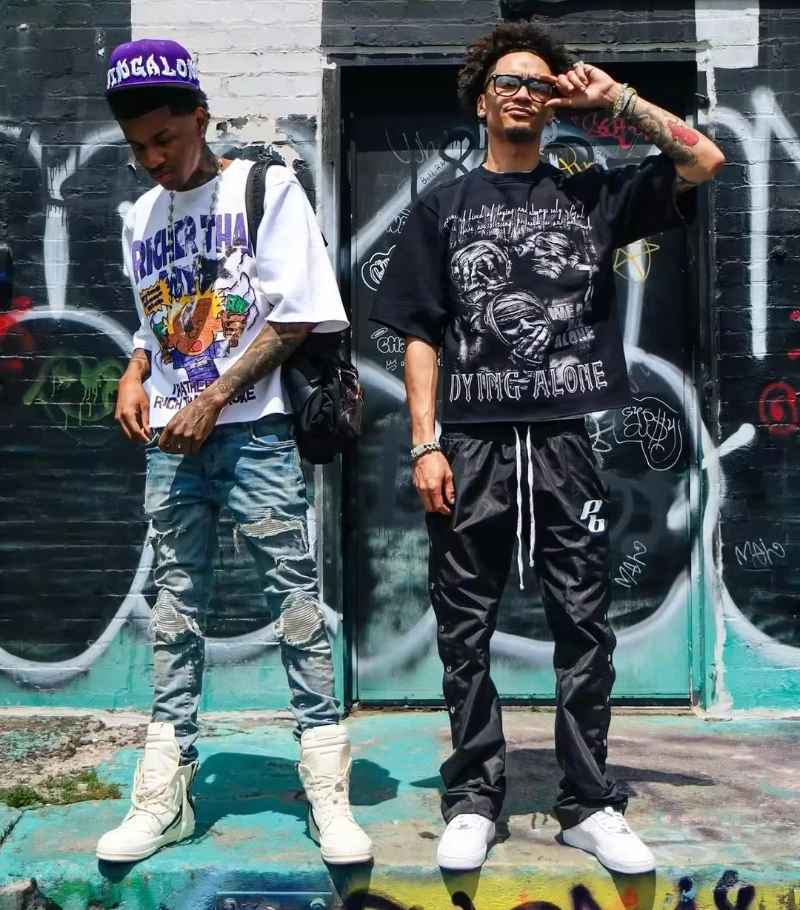 Harajuku خمر الأزواج الهيب هوب موضة الشارع الشهير شارع العليا تي شيرت شعبي الرجال الأمريكية عادية Y2k بلايز المتضخم تي شيرت #4