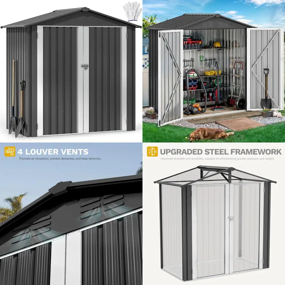 

Outdoor Steel Storage Shed: 6x4ft Lockable Tool Storage with Sloped Roof for Garden and Patio