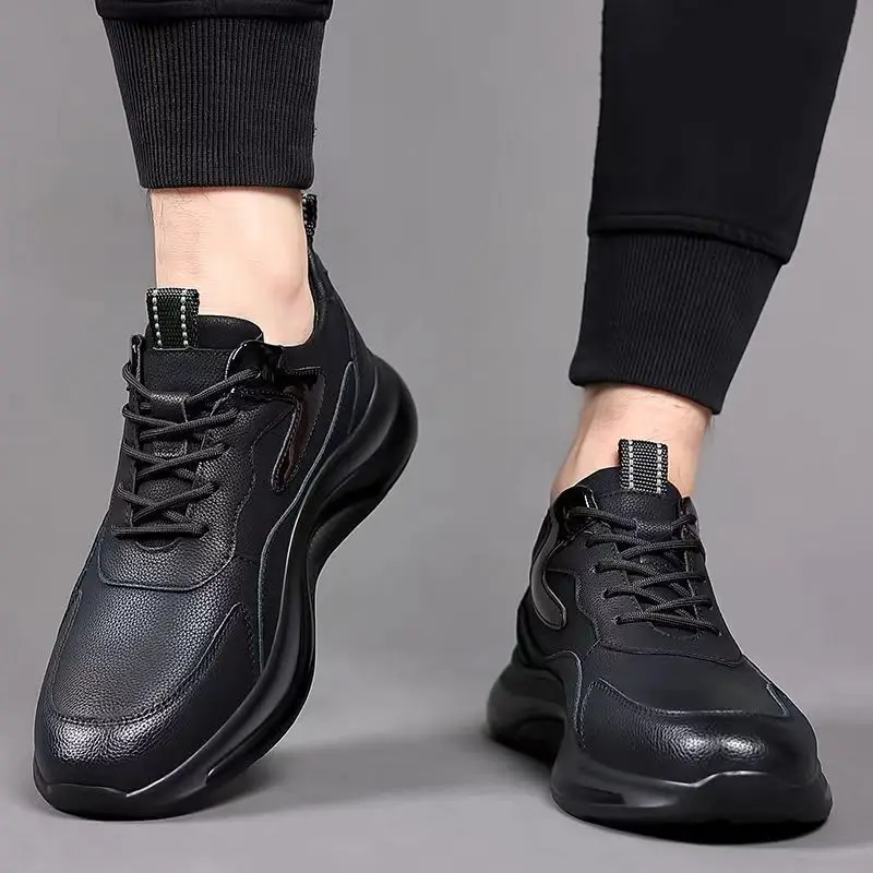 Tamanho 38-45 sapatos esportivos casuais de couro masculino primavera outono nova moda correndo ao ar livre leve sapatos esportivos de couro casuais