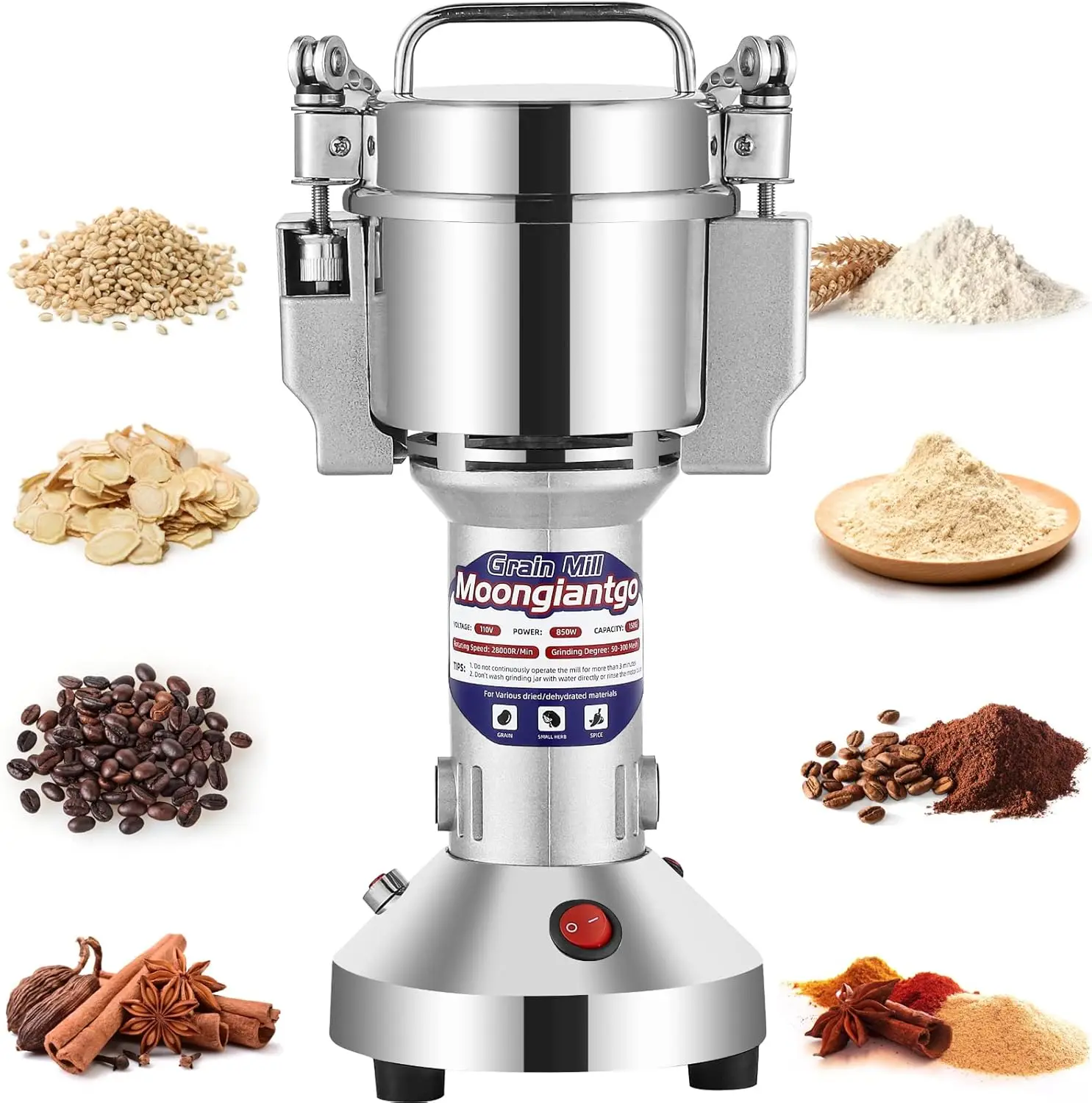 

Electric Grain Mill Grinder 150g Commercial Spice Pulverizer 850W Stainless Steel for Wheat Corn Coffee