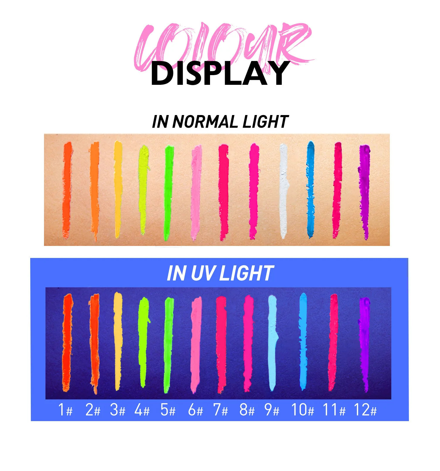 12 Color Fluorescent Eyeliner Pen Color UV Waterproof Eyeliner Glue Pen Halloween Face Color Painting Pen