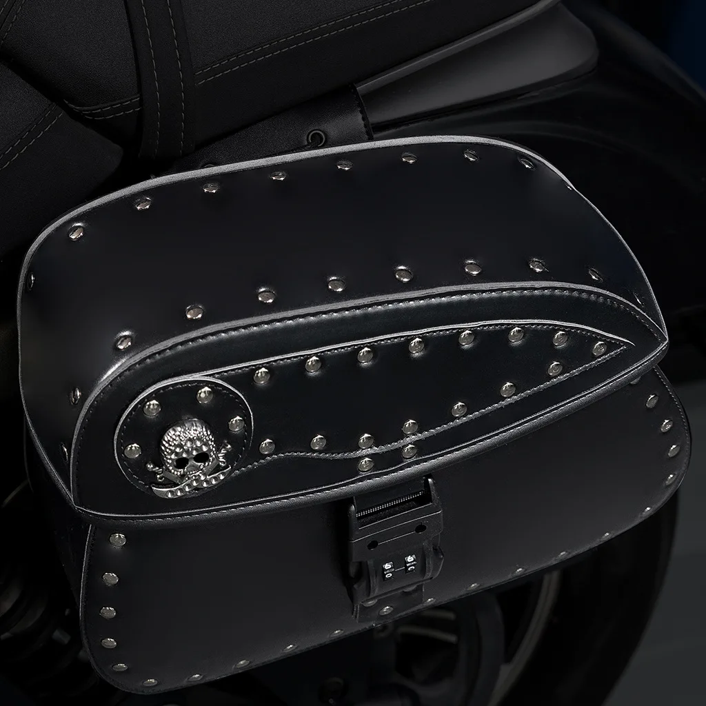 

2025 Newest Universal Retro Motorcycle Side Bag Vintage Punk Motorbike Hanging Bag PU Leather Throwover Saddlebags For Harley