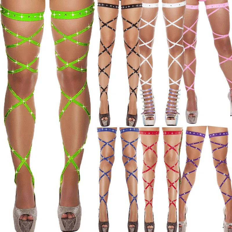 Hot Fishnet Sexy Bling Stockings Long Pantyhose Women Thigh-High Rhinestone Crystal Shinny Leg Wraps Stocking Lingerie Bandage